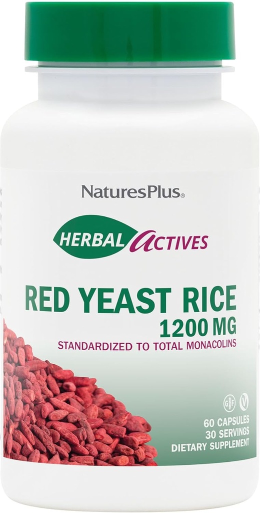 NaturresPlus Herbal Actives Red Yeast Rice 1200 mg - 60 Capsules - Non-GMO, Vegan, Gluten Free - 30 Servis