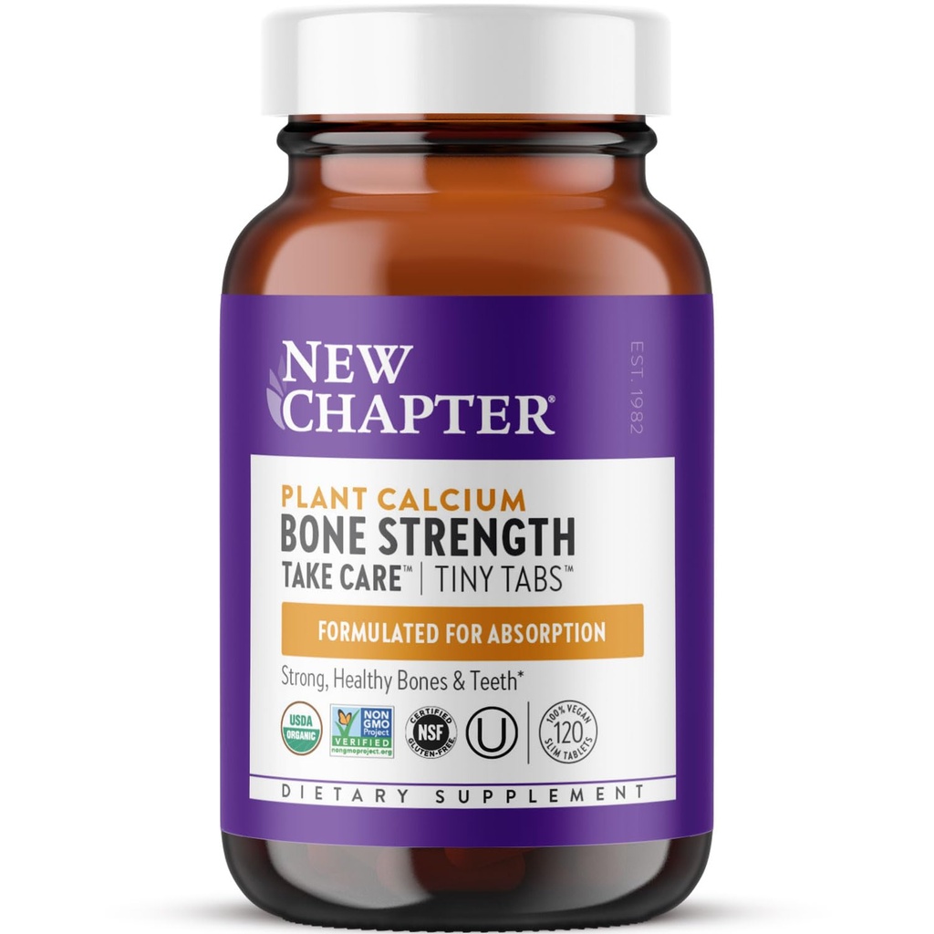 Suplemen Bab Kalsium Baru - Bone Strength Tabs Organik Kalsium dengan Magnesium, Vitamin D3 + K2, 70 + Trace Mineral untuk Bone Health, Gluten Free, Easy to Swallow - 120 ct