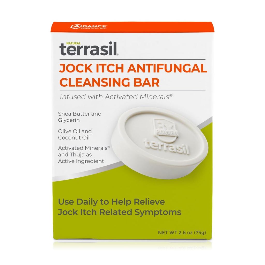 Terrasil Antifungal Jock Itch Soap for Men, Fast Relief & Treatment from Burning, Itchy Skin, All- Natural Moisturizing Ingredics, Dermatologist Tested, 75g Bar