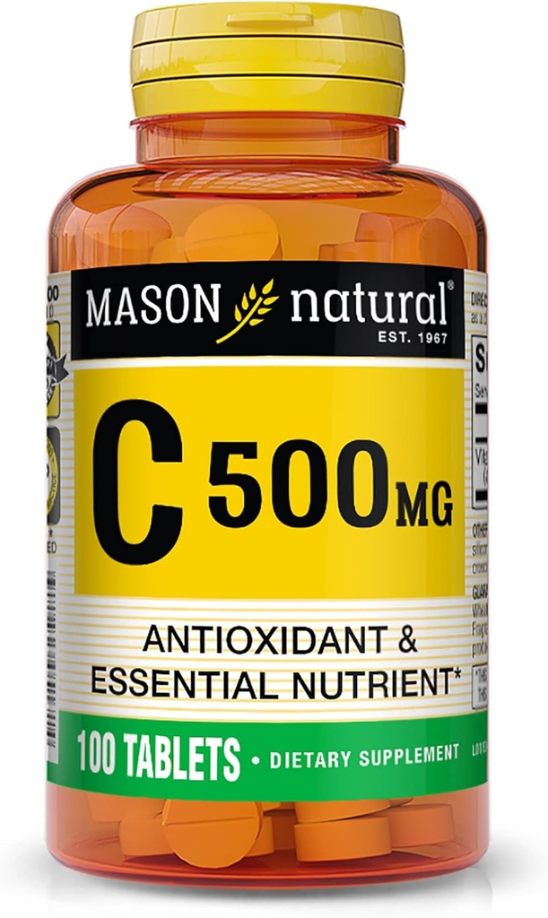 MASON NATURAL Vitamin C 500 mg - Mendukung Sistem kekebalan tubuh yang sehat, Antioksidan Escalypnutrient, 100 tablet