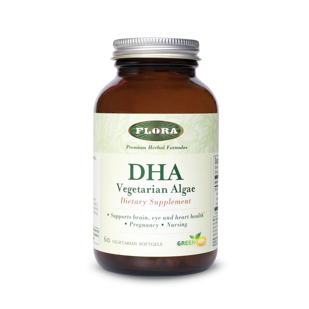 Flora - DHA Vegetarian Algae GreenCaps Plus - Brain & Heart Health - Aids Overall Health During Pregnancy - For Brain & Nervous System - Menyediakan Omega- 3 - Vegan & Suffiable - 60 Vegetarian Softgels