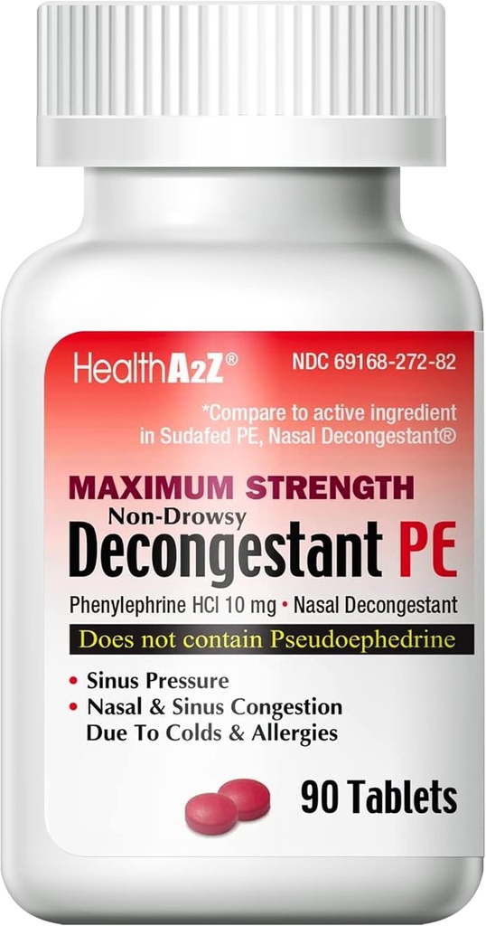 HealtA2Z ® Decongestant PE 124; Phenylephrine HCl 10 mg 124; Maksimum Power 124; Non-Drowsy Nasal & Sinus Contraffic Relief (90 Cacah 1)