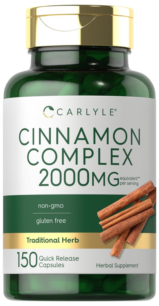 Kompleks Cinnamon Carlyon Carlyle dengan Gymnema dan Mulberry 124; 150 Capsules 14; Non-GMO, Gluten Free Suplemen