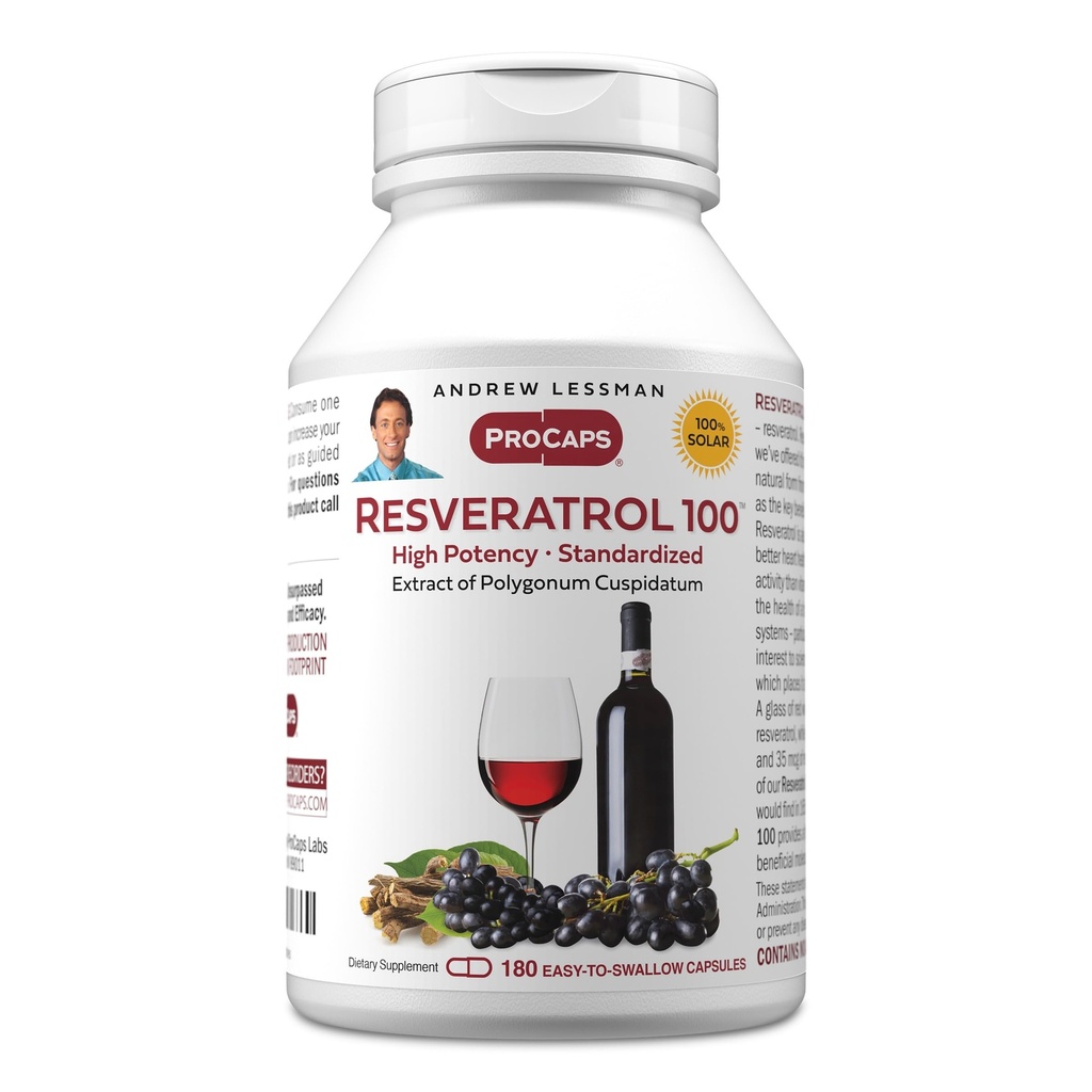 ANDREW LESSMAN ResveratARl- 100mg - 180 Capsules - Red Wine 's Benefy, Tentu Beroperasi Anti- oksigen, Tanpa Alkohol. Bebas Tambahan