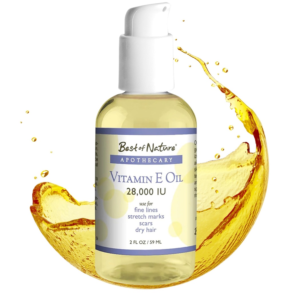 Best of Nature Vitamin E Oil 28.000 IU, Unscented Moisturizer with Fracration Coconut