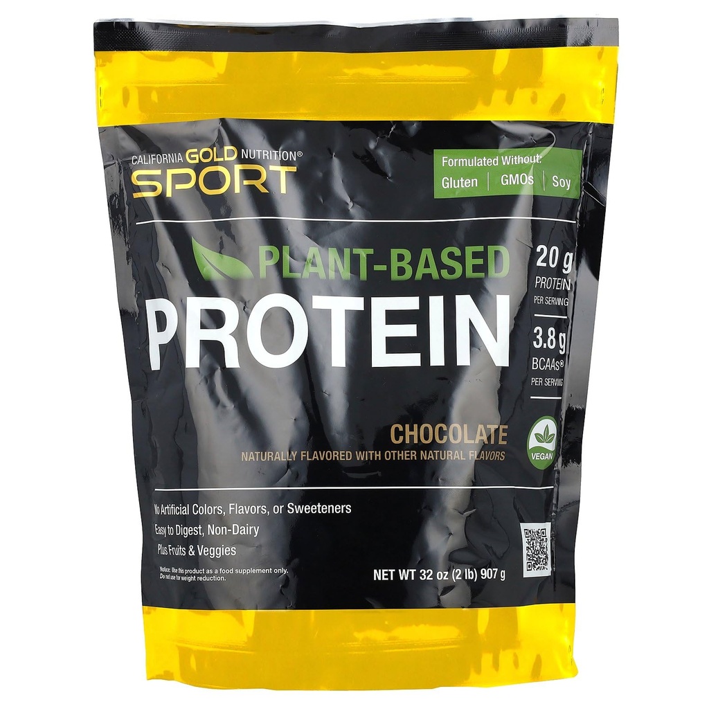 California Gold Nutrition Sport, Plant- berbasis Protein dengan Organik Brown Rice Protein Konsentrat, Flaxseed, Chia Benih, Coklat, 2 lb (907 g)