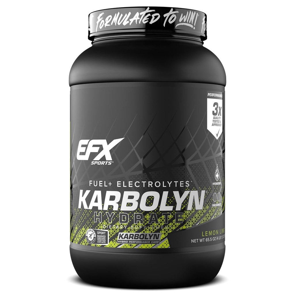EFX Olahraga Karbolyn Hydrate 124; Carbohydrate Powder + Electrolite 124; Sugar Free Sports Drink Mix 126; Bahan Bakar & Hidration 124; Stimulant Free 124; 66 Servings (Lemon Lime)
