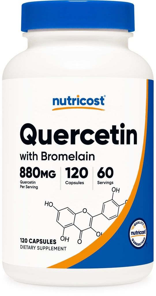 Nutricost Quercetin dengan Bromelain, 880mg Quercetin + 165mg Bromelain Per Serving, 120 Capsules, 60 Serpings (2 Caps Per Serving) - Vegetarian, Non-GMO & Gluten Free