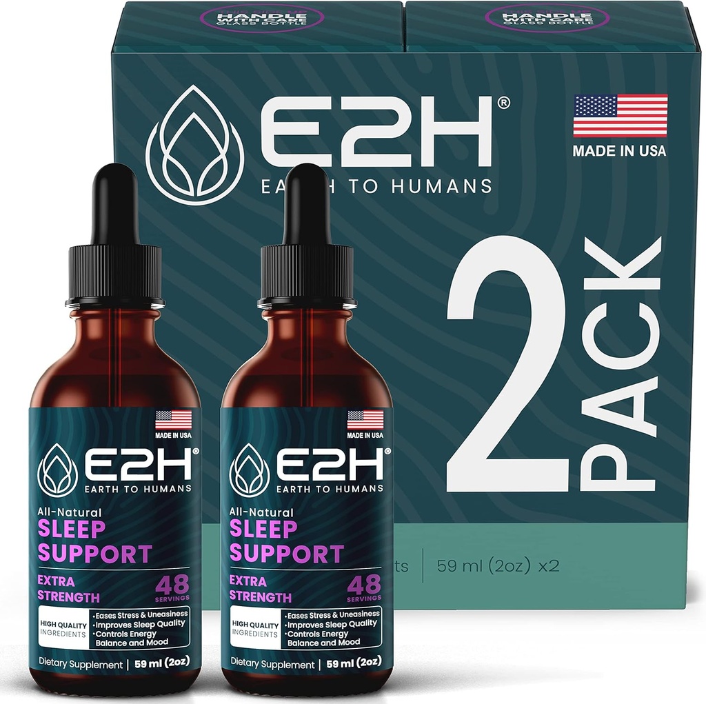 E2H Natural Sleep Aid - Liquid Melomile with Chamomile, Theanine - Sleep Better, Deeper, Longer - Vegan, Gluten Free - Menyediakan Stress Relief (2 Botol)