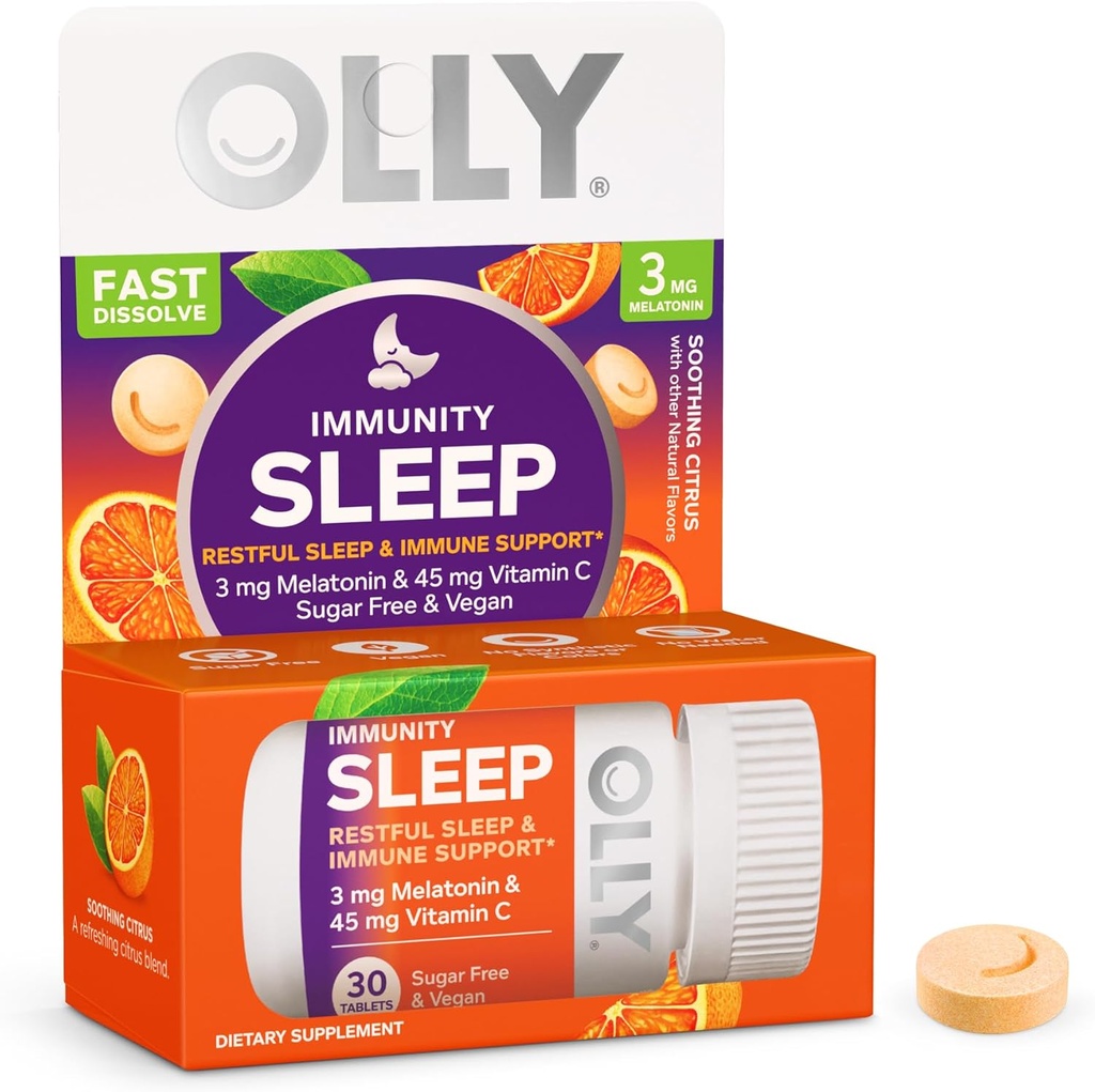 OLLY Immunity Sleep Fast Dissolve, 3mg Melonatin, Vitamin C, Citrus Flavor, 30 Day Supply - 30 Count
