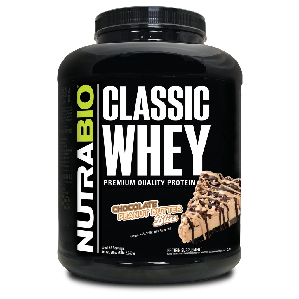 NutraBio Classic Whey Protein Powder - 25G Protein Per Scoop No Penjual, Warna Buatan, Pengawet - Indeks Glycemik Rendah - (Chocolate Peanut Butter, 5 Pounds)