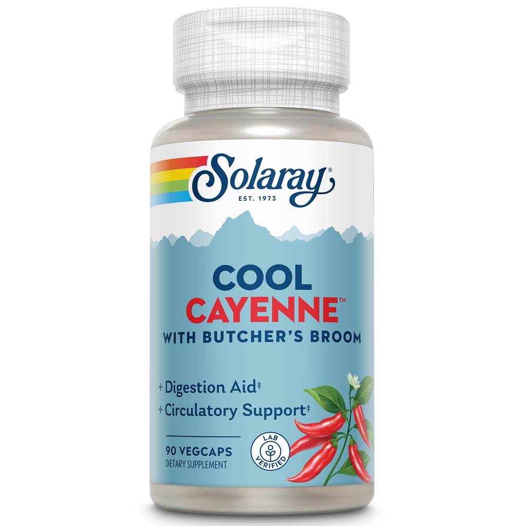 SOLARAY Cool Cayenne Pepper 40.000 HU dengan Butchers Broom for Healthy Circulation Dukung 126; 90 VevCaps
