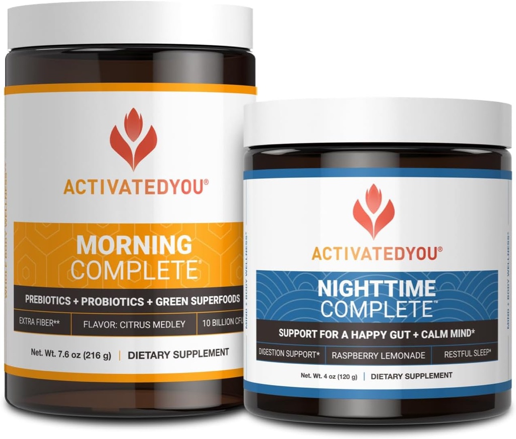 ACTIVATEDYOU Morning Pregite, Propoles, and Green Superfood (Citrus Medley) & Nighttime Complete, Ashwaghanda (Raspberry Lemonade), 30 Servis