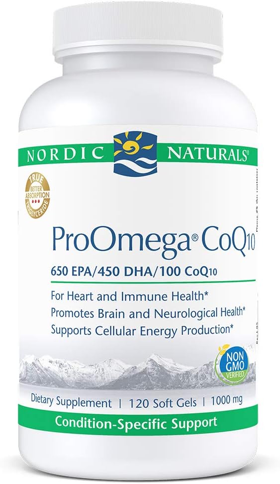 Nordic Nacials ProOmega CoQ10 - Fish Oil, 650 mg EPA, 450 mg DHA, 100 mg CoQ10, Proceses Neurological Health and Cellular Energy Production *, 120 Soft Gels