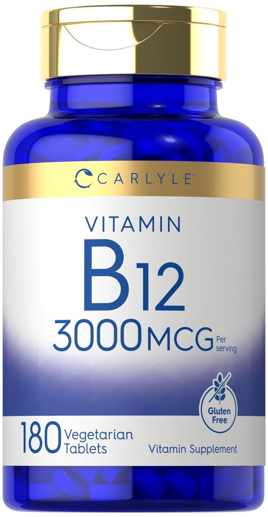 Carlyle B12 Vitamin 3000 mcg 124; 180 Tablet 124; Penyedia Vegetarian 124; Non- GMO & Gluten Bebas