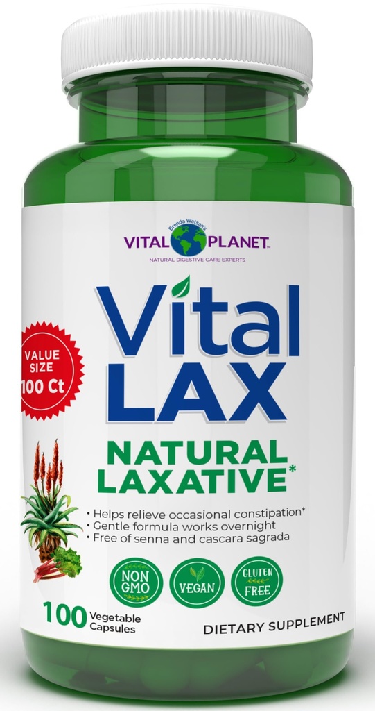 Planet Vital - Vital Lax Natural Laxative Cleanse Supplement for Occational Constipation, with Magnesium Hydroxide, Slippery Elm, Aloe, and Triphala to support Bowel Regularitas 100 Capsules