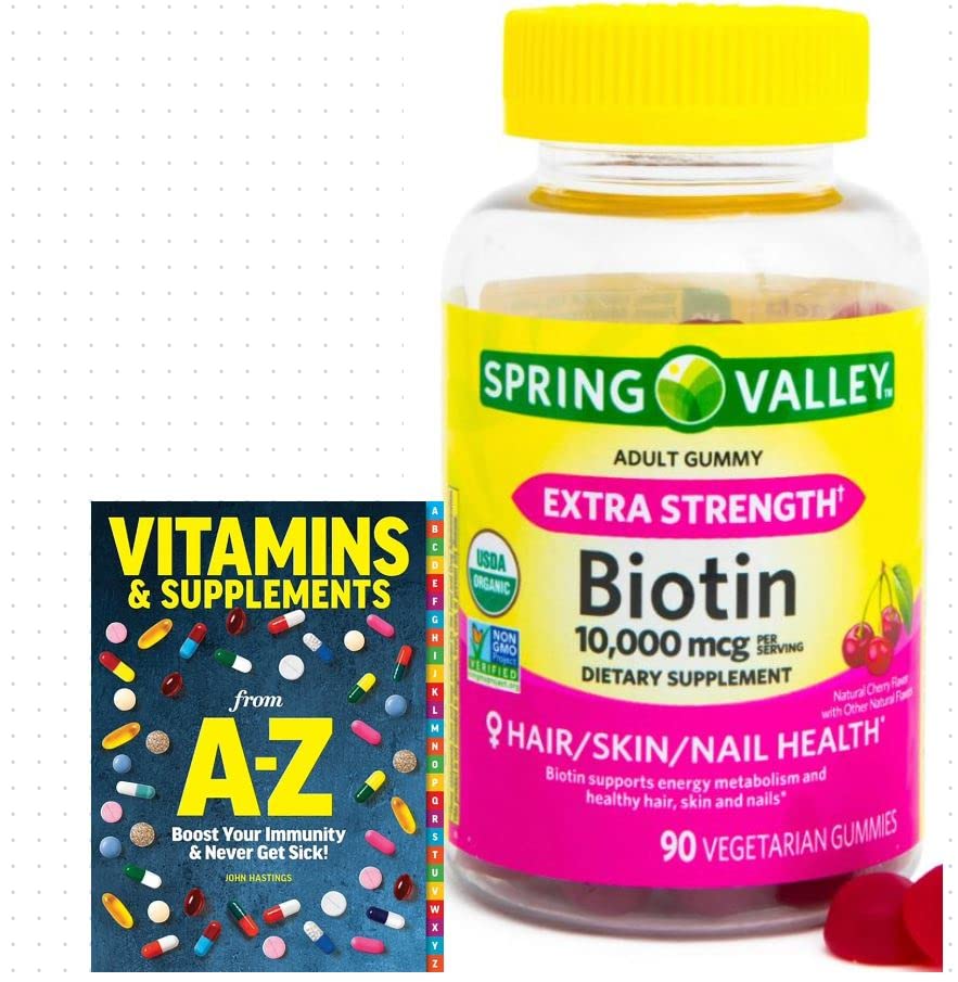 Spring Valley Biotin 10.000.000 mcg Vegetarian Gummy Suplemen, 90ct + Better Guide Vitamin Suplemen