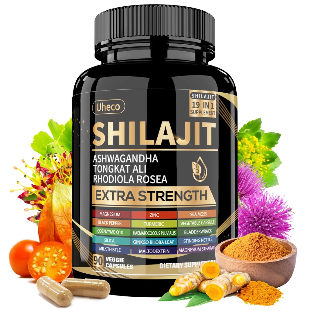 Tambahan Shilajit dengan Sea Moss, Ashwagandha, Tongkat Ali - Shilajit Pure Himalaya Organic Fulvic Acid Capsules - 90 Count