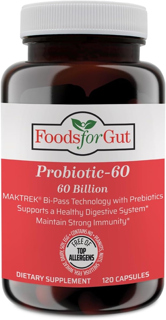 Makanan untuk Gut Probiotic Capsules 60 Billion Cfu 's 124; MakKTrek Bipass Technology 124; Digetical & Imune Dukungan 120 Kapsul