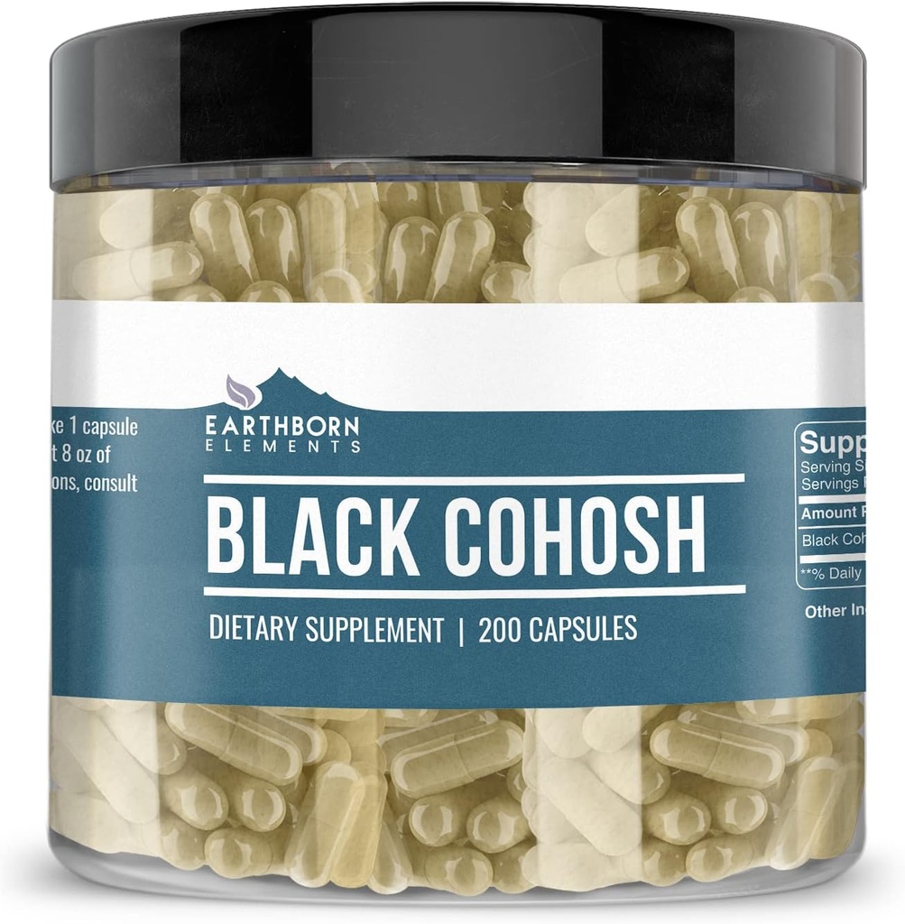 Elements Black Cohosh 200 Capsules, Pure & Undiluted, No Addonitives