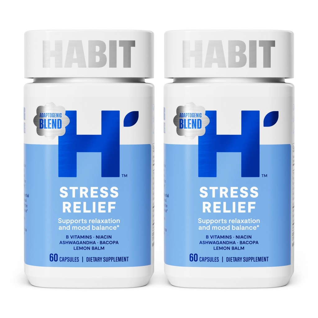 Habit Stress Relief Supplement 2 (120 Capsules) - Lihat, Baru Lihat, Supports Relation & Mood Salvation, Vitamin B, Adaptogens, Lemon Balm, Calming, Vegan, Non-GMO