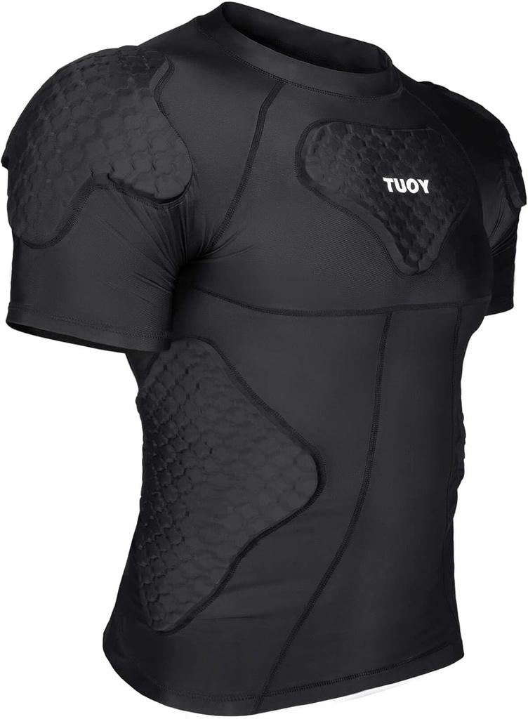 Tuoy Men 's Padded Compression Shirt Protection Shirt Rib Chest Protector for Football Paintball Baseball