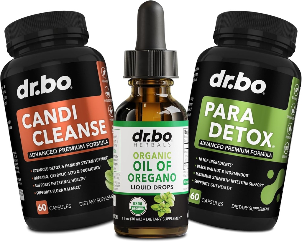 Oregano Oil Organic Cair Drops & Cleanse Capsules - Oil Organik Oregano Drops Torture Extract, Candi Cleanse Detox - Caprylic Acid, Wormwood Black Walnut & Coloves