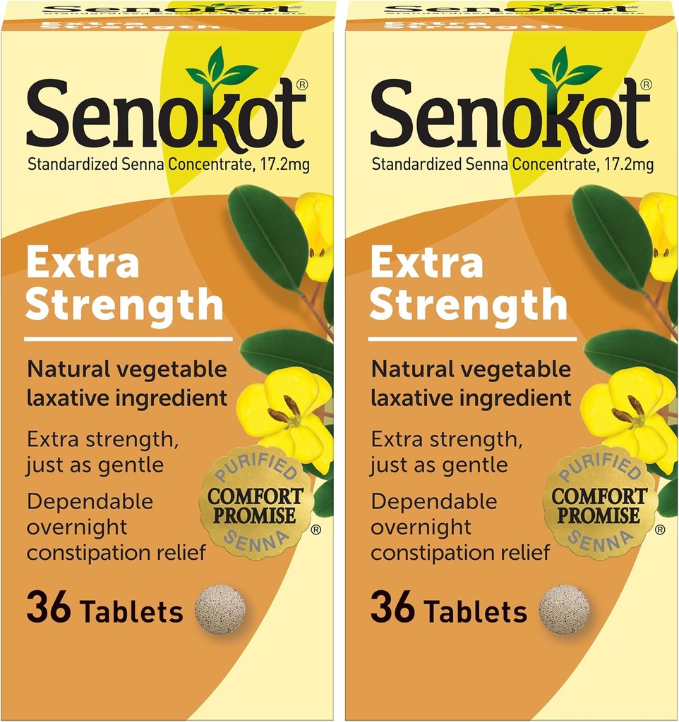 Senokot Extra Strength Natural Vegetable Laxative for Gentle Overnight Relief Occational Constipation, 36 Count (Paket 2)