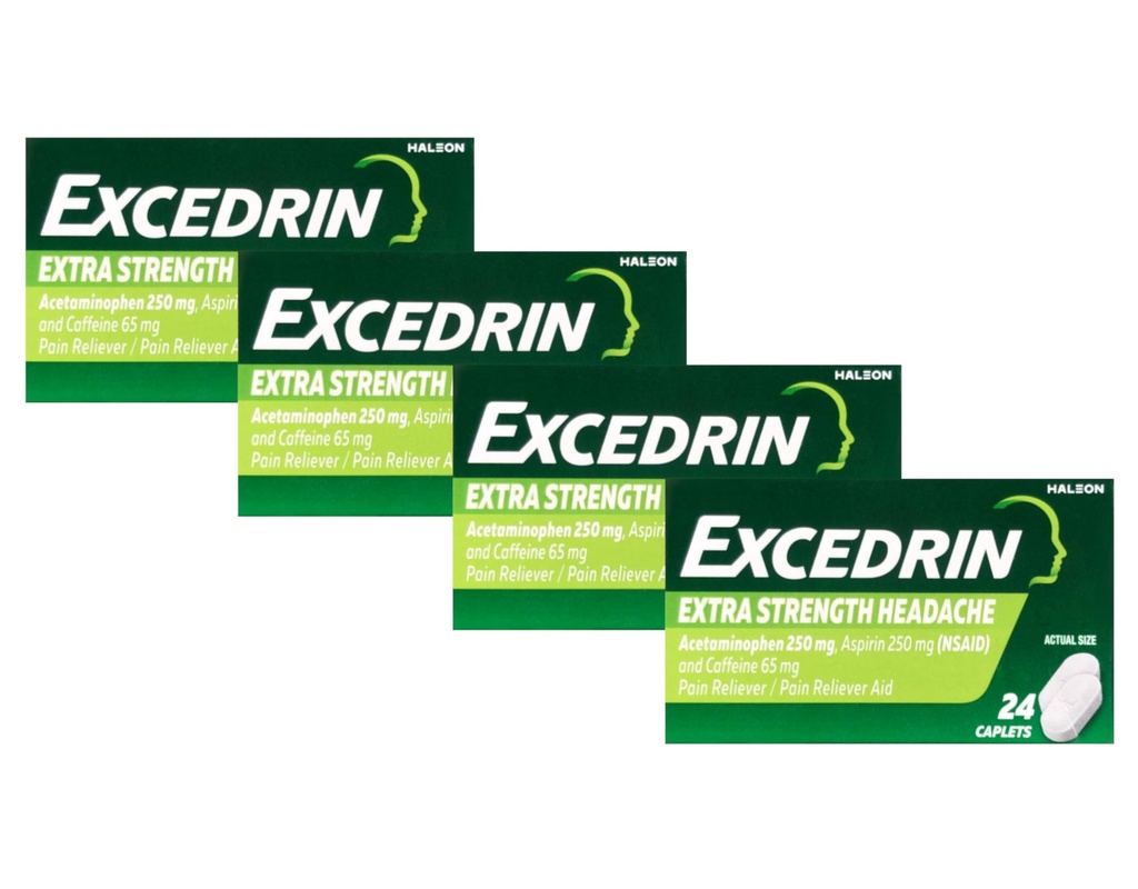 Excedrin Ekstra Kekuatan, Acetaminophen, Aspirin (NSAID) dan Caffeine, 24 ct (Paket 4)