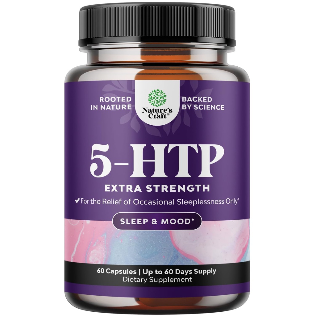 5 HTP Suplemen 5- Hydroxyptophan - 5HTP 100mg per Serving Gentle Herbal Sleep dan Mood Enhancer - 5- HTP 100 mg per Serving Mood Suppplement dan Sleep Support Capsules dari Alexandonia Simplicfolia