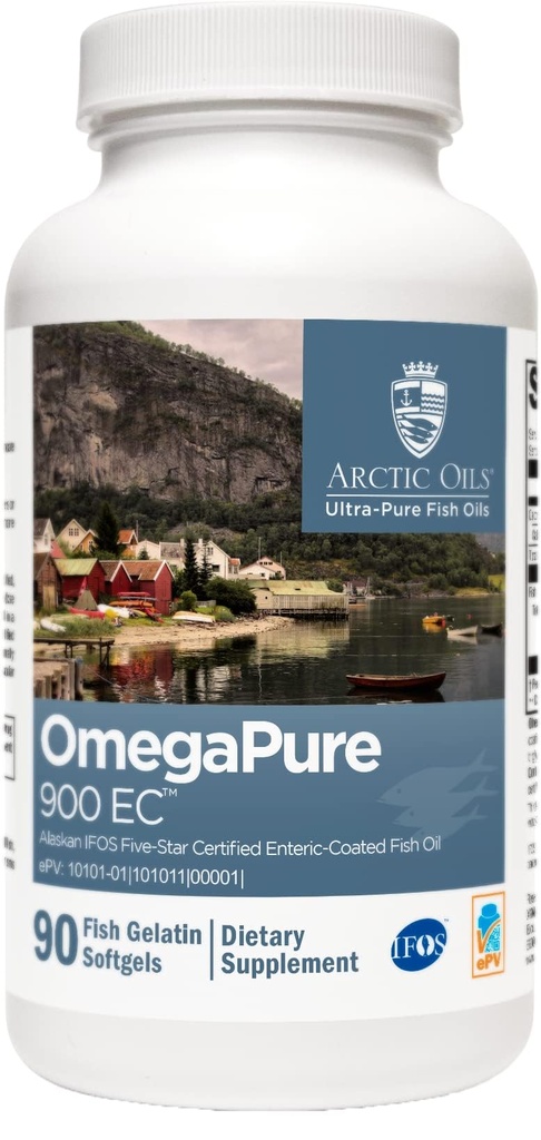 XYMOGEN OmegaPure 900 EC - Alaska IFOS Five- Star Certified Omega 3 Fish Oil - EPA DHA Oil Supplemen- Supports Cardiovascular dan Brain Health (90 Hiburan Softgels)