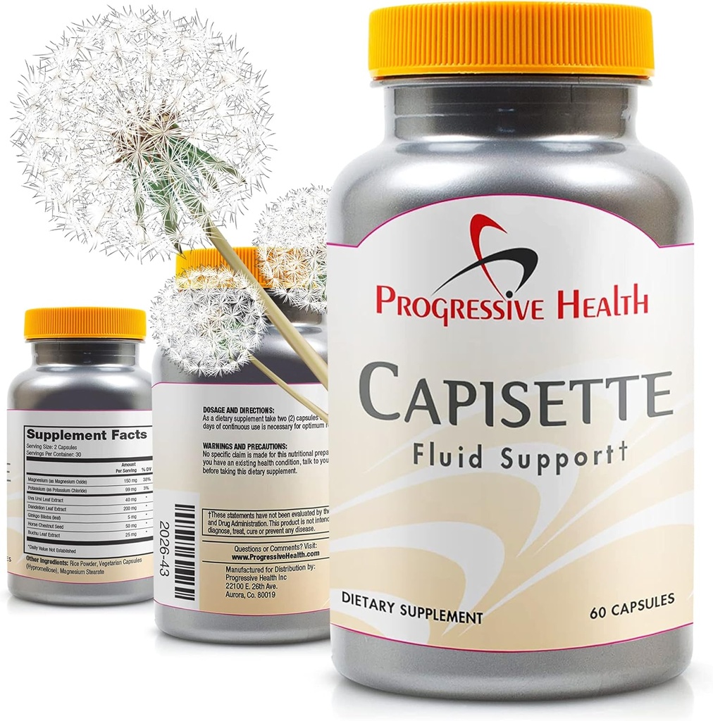 Capisette Water Retention Support - Reduces Swiness Feet, Ankles, and Legs - Reduce Swelling & Fluid Retention from Edema. Sertakan: Potasium, Root Dandelion, & More- Dietary Suplemen (60 kapsul)