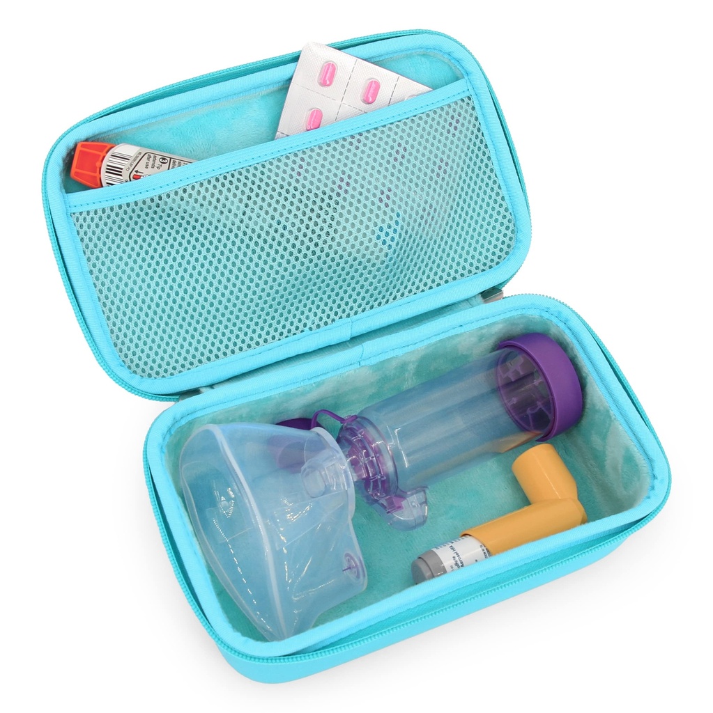 CasterEMATIX Asthma Inhaler Case for Travel Fits Asthma Inhaler Spacer With Mask Attached, Inhaler Holder and Additional Accessories Digunakan Dengan Spacer For Inhaler, Termasuk Turquoise Case Hanya