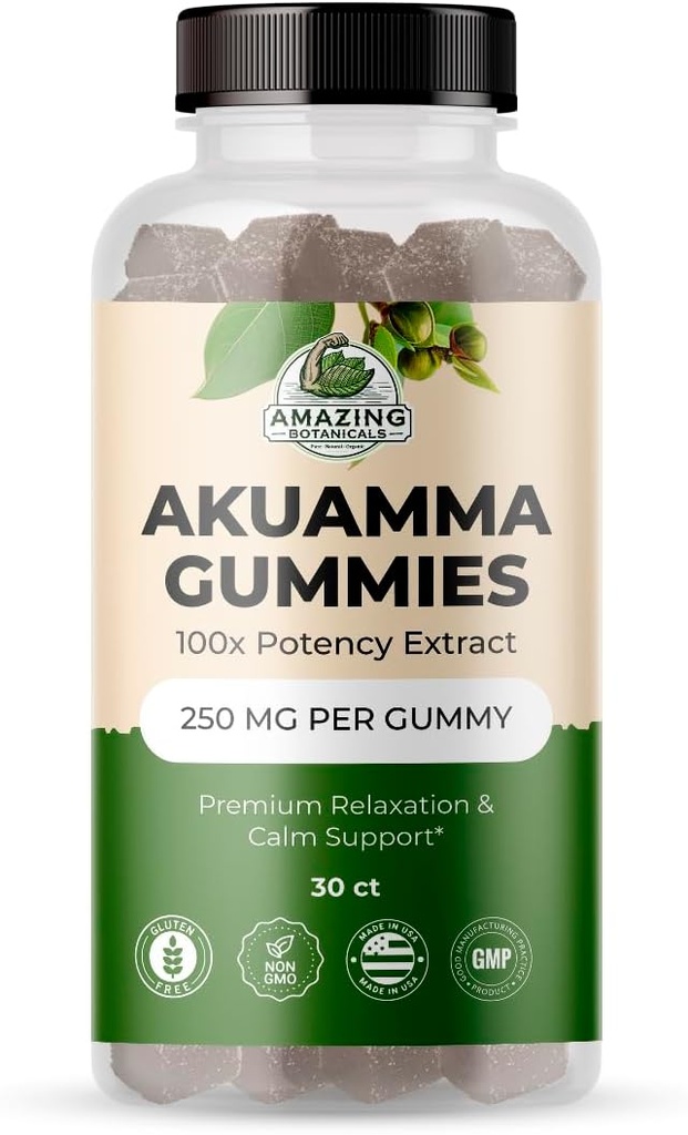Amazing Botanicals Akuamma Gummies - Potency Daily Wellness Gummy, Vegan, Non-GMO, Gluten- Free Herbal Supplemen - 250MG Per Gummy with Natural Wild Berry Flavor (30 Count)