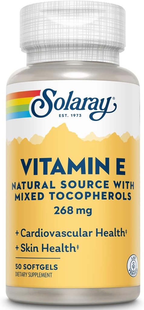 Solaray Vitamin E d-Alpha Tocopherol 268mg (400 IU) OL4; Heart & Skin Health, Antioksidant Activity Support (50 Count)