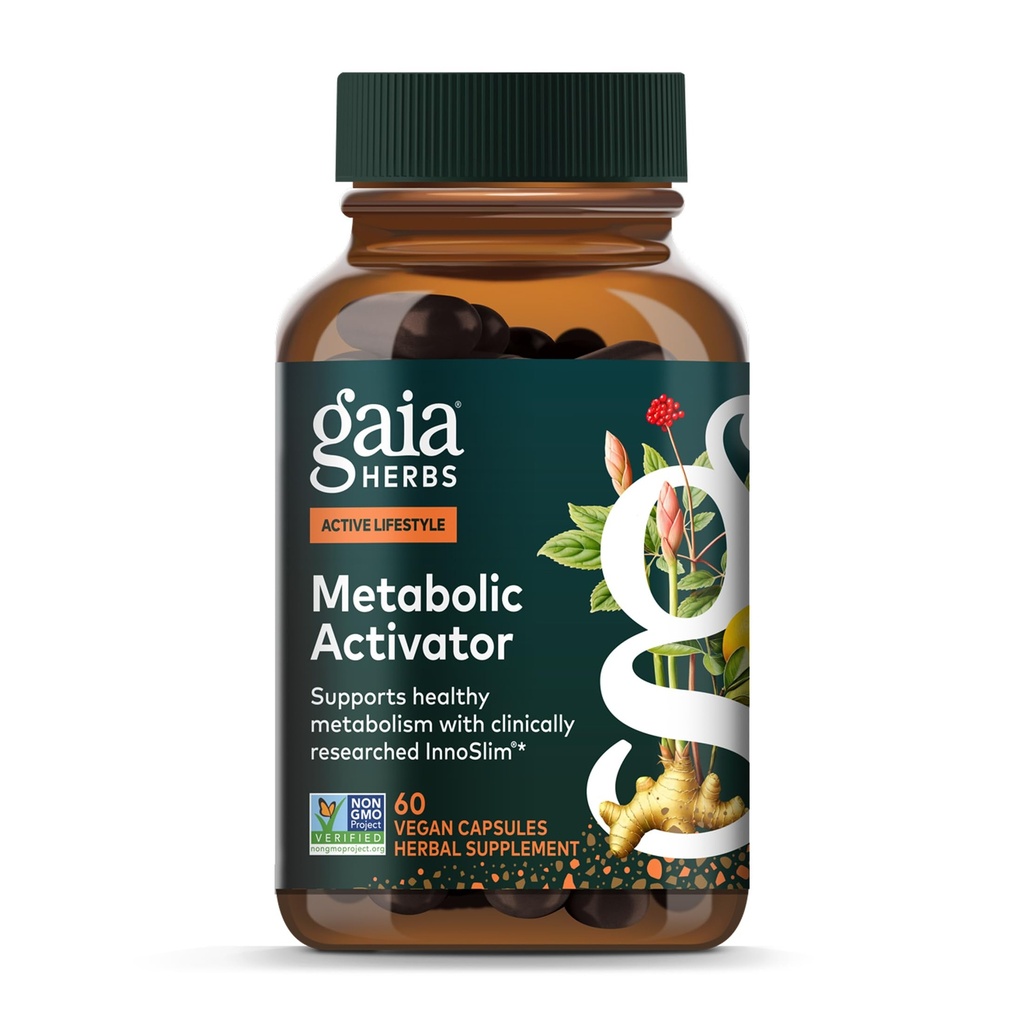 Gaia Herbs Metabolic Activator - Suplemen Energi Alam untuk Dukungan Metabolisme - Dibuat dengan Panax Notoginseng & Astragalus Ekstrak - Bebas dari Dairy, Soy & Gluten - 60 Capsules (60 Pelayan)