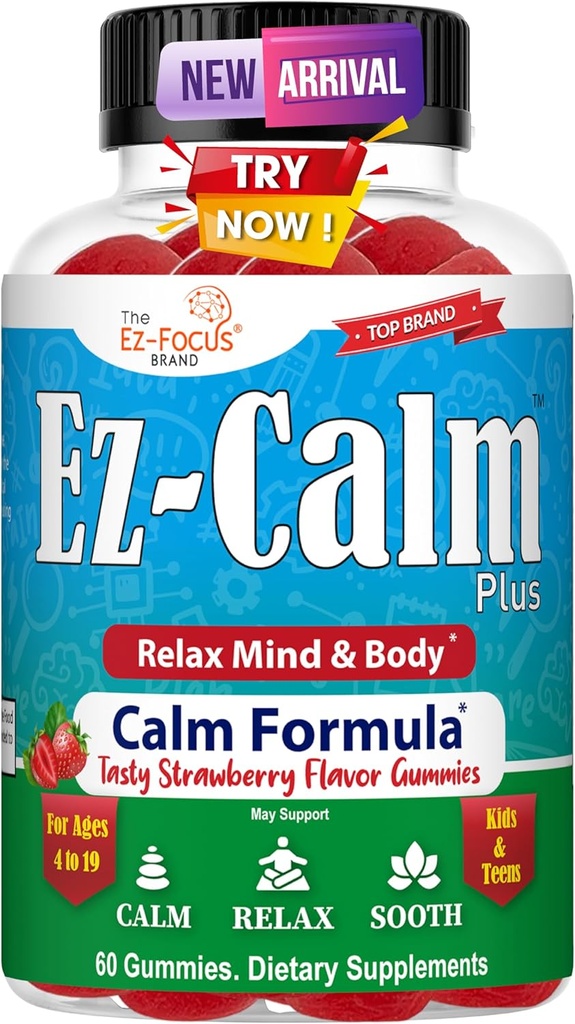 Calming Ashwagandha Gummies for Teens- Calm Sleep Gummies - Natural Focus Gummies with Ashwagandha Root Extract - Ashwagandha Supplemen untuk Sleep Stress Saldo - 60 Vegan Sugar Chews