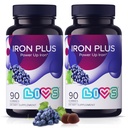 LiVS Iron Suplement for Women & Men with Vitamin C, A, B3, B5, B6, B12, Biotin, Zinc & Folate 124; Non-GMO, Gluten Free Chewable Suppplemen sebagai Gummy for Energy Boost & Anemia Dukungan - 180 Cacah