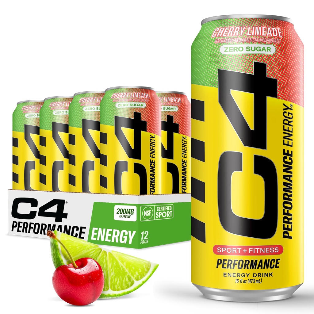 C4 Original Sugar Free Energy Drink 16oz (Pack of 124; Cherry Limeade 12.4; Pre Workout Performance Dings with No Artificial Colors or Dyes