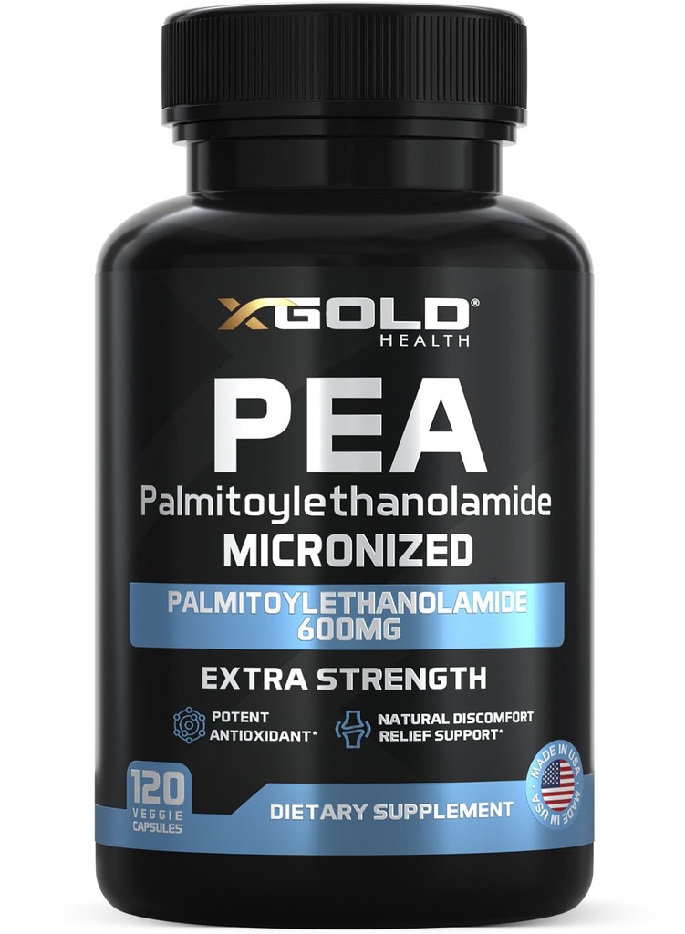 Palmitoylethanolamide Pera Suplemen 600 mg 124; Dikomronisasi Pea 99% Sangat Purified dan Bioavailable 124; Dibuat di AS 124; Tambahan untuk Pria dan Perempuan - 120 Capsules