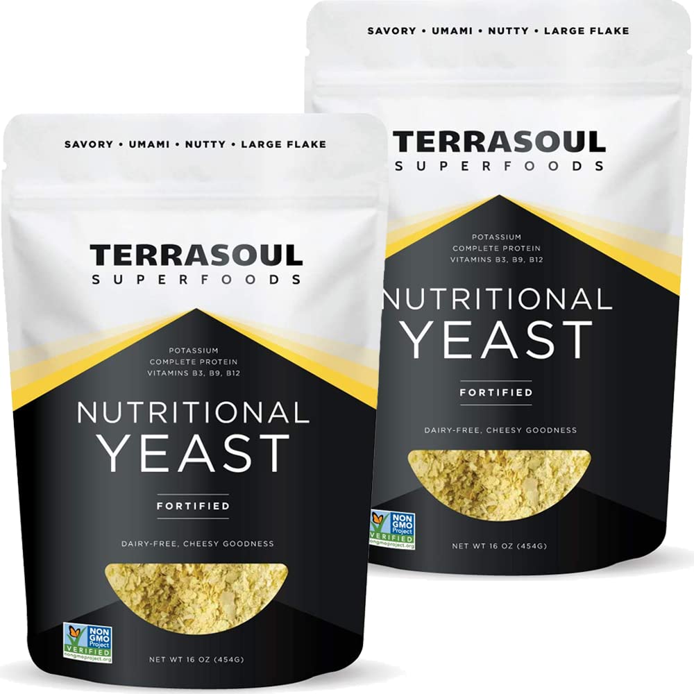 Terrasoul Superfood Premium Nuttration Yast Flakes, 2 Lbs (2), Dibentuk, Savory Superfood untuk Vegan Cheese, Seasoning, dan Pembangkit Protein Boost
