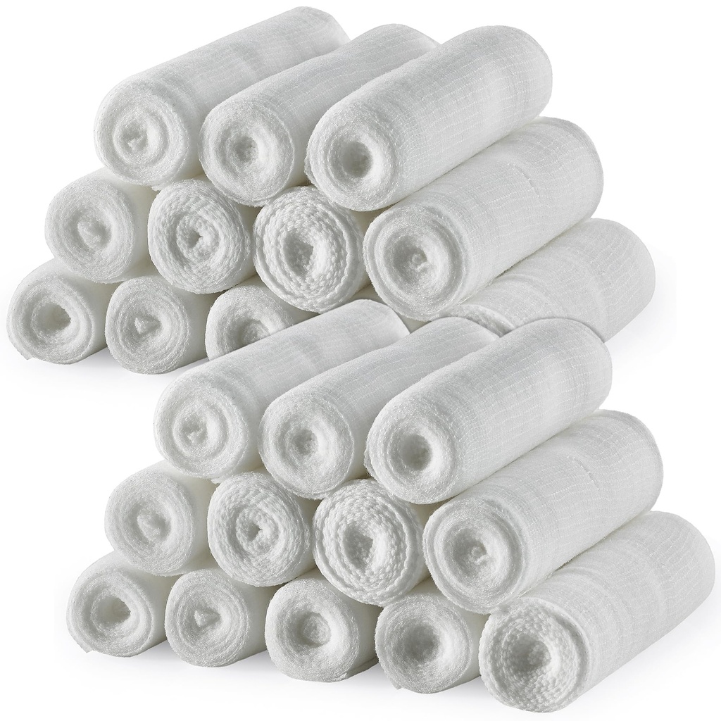 MEDca Gauze Bandage Rolls - 24 Pack, 3-Inch x 4.1 Yards, Medik Graze dan Stretch Bandage untuk Wound Dressing dan Pertama Aid Kit