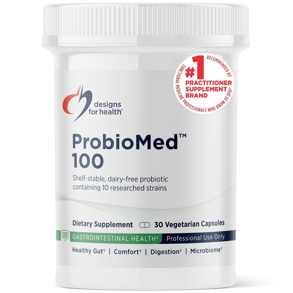Design for Health ProbioMed 100 - Proposal for Digetical Health - 10 Strains with Lactaillus Acivoilus Probiotic + Lactoillus Rhamnosus - Gut Health + Imune Support (30 Caps)