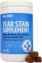 Pet MD Tear Stain Remover for Dogs & Cats - Antioksidant Eye Care Suplemen dengan Lutein, Cranberry, & Omega 3 & 6 - Cat & Dog Tear Sound Chews for White & Light Fur - 60 ct