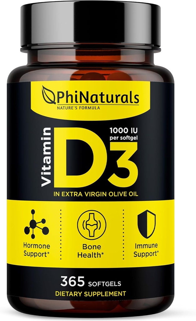 Philicals Vitamin D3 100iu Softgels Sufgels Zaitun Oil Base 365 Gel Caps Satu Tahun Supply dari VIT D, Vitamina D 3 1000 iu