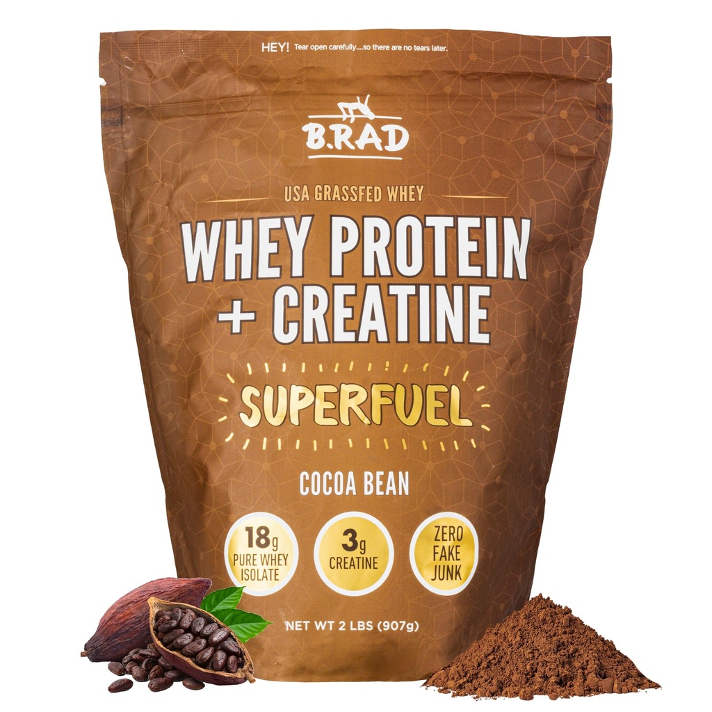 B.rad Superfuel - Grass Fed Whey Protein Isolate Boosted dengan Creatine 124; Farm-Fresh, EAz-to-Digest, Clean Infergents 124; 2 Pounds 124; 100% USA Sourced Average 124; Cocoa Bean (Coklat)