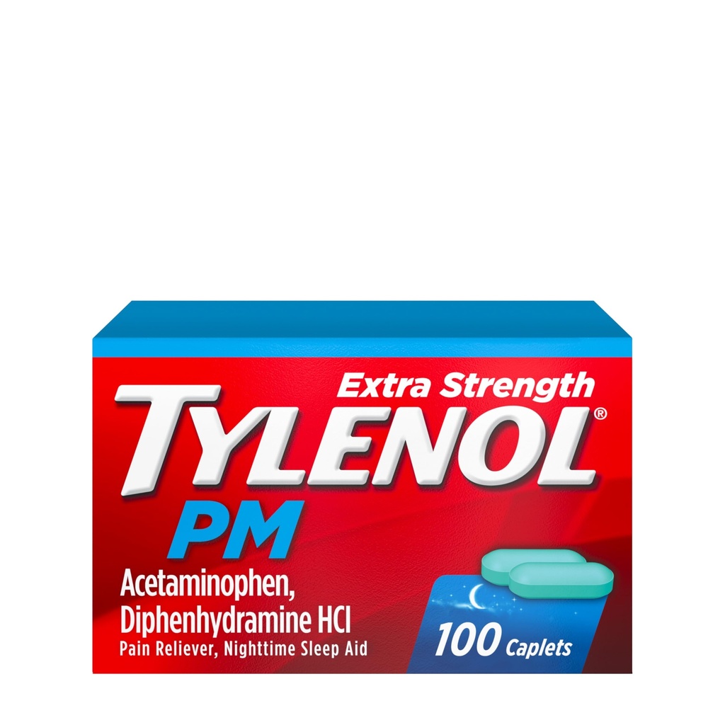 Tylenol PM Extra Strength Suit Reliever Aid Caplets, 500 mg Acetaminophen & 25 mg Diphenhydramine HCI, Relief for Nighttime Acs & Pains, Non-Habit Forming, 100 ct