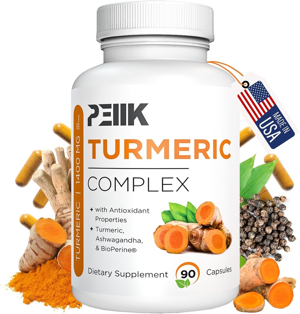 Turmeric Curcumin with Black Pepper & Ashwagandha - High Absorpsi Ultra PowerTurmeric Suplemen dengan 95% Curcuminoid, BioPerine & Ashwagandha - Turmeric Capsules untuk Dukungan 90 Kapsul Gabungan