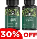 PlantFusion Vegan Iron & Vitamin C Bundle - Premium Plant Based Iron 25mg and Vitamin C 100mg for Healthy Energy Levels & Immune Health Support