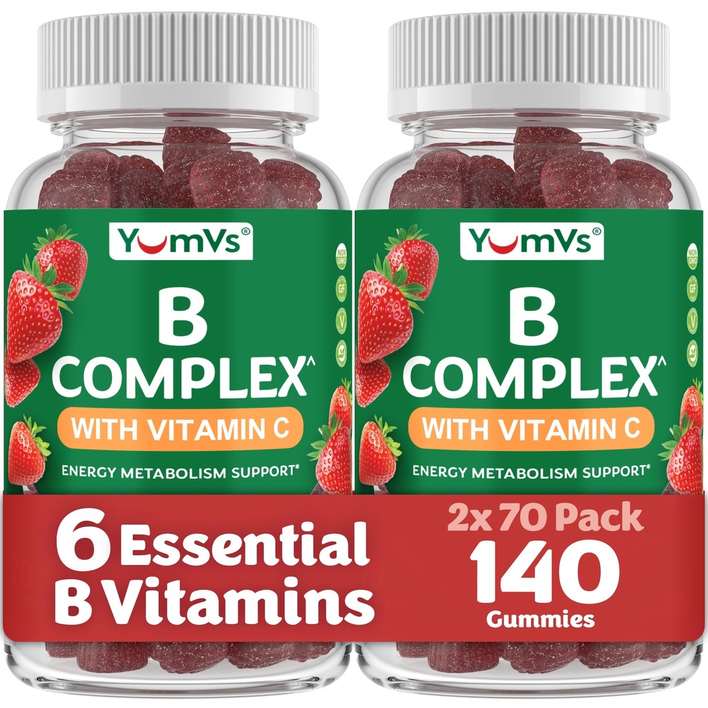 Gummies Kompleks B dengan Vitamin C - Great Tasting 1 a Day Energy & Nervous System Support for Dewasa - Vegan, Kosher, Non-GMO Vitamin B Gummies dengan B12, B6, & Folic Acid - 70 Count (2 Pack)
